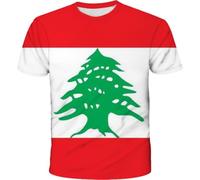 Luxylei T-Shirt pour Hommes, Liban Scribble Flag Unisex T-Shirt Libanais Flag Print Crewneck Tee Unisex Short Sleeve Libanais T-Shirt pour Adultes