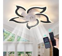 Luyaim Forme De Fleur Ventilateur De Plafond Silencieux Avec Lumiere Et Telecommande, 6 Vitesses Moteur DC Blanc Plafonnier Ventilateur Design Pour Chambre Salon LED Réglable 5 Lumière-Black