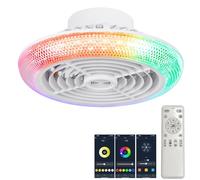 Luyaim Petit Avec Alexa Lustre Ventilateur De Plafond LED Avec Telecommande - LED RGB Ventilateur Silencieux Plafond 6 Vitesses, Enceinte Bluetooth Pour Chambre D'Ado, Télécommande-White-A