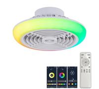 Luyaim Petit Avec Alexa Lustre Ventilateur De Plafond LED Avec Telecommande - LED RGB Ventilateur Silencieux Plafond 6 Vitesses, Enceinte Bluetooth Pour Chambre D'Ado, Télécommande-White-B