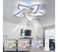 Luyaim RGB Lustre Ventilateur De Plafond LED Avec Telecommande 5 Lumières Dimmable Lampe Ventilateur Plafond Silencieux Chambre Moteur DC 6 Vitesses Floral Plafonnier Ventilateur Design