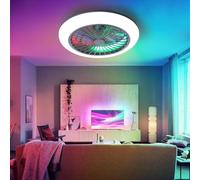 Luyaim RVB LED Réglable Ventilateur De Plafond Silencieux Avec Lumiere Et Telecommande/APP, Réversible Moteur DC 6 Vitesses Moderne Suspension Luminaire Pour Chambre D'enfant Party