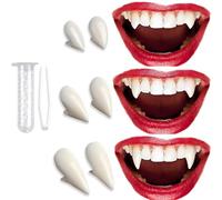 LUYANFX 3 Paires Dent de Vampire d'halloween,Crocs de Zombie Vampire Halloween Faux Dentier avec Adhésif à Pastilles de Dents,Halloween Crocs de Vampire Costume d'halloween Accessoires De Fête (B)