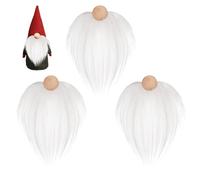 LUYANFX 3PCS Barbe de Gnome de Noël Pré-Découpée en Fausse Fourrure avec Boules en Bois pour Nez - Idéal pour Travaux Manuels, Décorations et Accessoires de Poupée (Blanc)