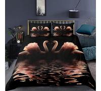 LUYAPOND Cygne Housse de Couette 140x200 RéFlexion De l'eau Parure de Lit en Microfibre avec Fermeture Éclair, 1 Housse Couette + 1 Taie d'oreiller 65x65 cm
