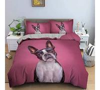 LUYAPOND Housse de Couette 220x240 Adulte Boston Terrier Parure de Lit 220x240 Adulte Literie avec 2 Taies d'oreiller 65x65 + 1 Housse de Couette Imprimé en Microfibre