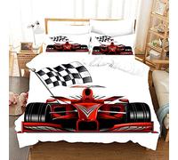 LUYAPOND Housse de Couette 220x240 Adulte Formule Voiture Rouge Parure de Lit 220x240 Adulte Literie avec 2 Taies d'oreiller 65x65 + 1 Housse de Couette Imprimé en Microfibre