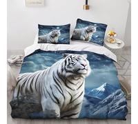 LUYAPOND Montagne Neige Housse de Couette 160x200 Prune à La Tigre Blanc Parure de Lit en Microfibre avec Fermeture Éclair, 1 Housse Couette + 1 Taie d'oreiller 65x65 cm
