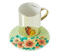 Luycho [FR] Mirror Cup & Wavy Saucer Red&Yellow Butterfly 350ml