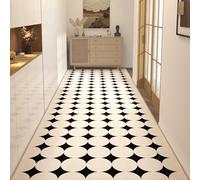 Luyckfrazy Tapis de Couloir à Carreaux Noir et Beige, 1 m, 1,5 m, 2 m, 2,5 m, 3 m, 4 m, 5 m, 6 m, Extra Long, avec Envers antidérapant, Tapis de Cuisine(70×250cm)