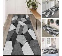 Luyckfrazy Tapis de Couloir Noir Gris 1,5 m 2 m 2,5 m 3 m 3,5 m 4 m 4,5 m 5 m 6 m antidérapant géométrique Long Tapis pour Salon, Chevet, Cuisine, entrée, Tapis étroits (Size : 80×250cm)