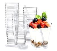 LUYIEDHA 25 Pièces Tasses à Dessert, 150ml Verres à Dessert Réutilisables avec Réutilisables Cuillères, Coupes Gobelets Carrée pour Pudding, Crème glacée, Dessert, Mousse
