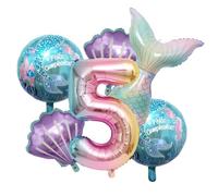 LUYIEDHA 6 Pièces Ballon Queue poisson, Ballon 5 Ans Queue poisson, Coquillage Queue poisson Feuille Ballons pour Fête Anniversaire Prénatale Plage Fournitures (Multicolore A)