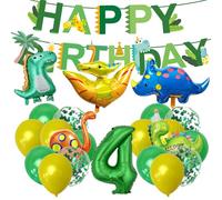 LUYIEDHA Anniversaire Dinosaure 4 Ans, Ballon Dinosaure 4 Ans, Géant Ballon Dinosaures avec Happy Birthday Bannière, Jungle Thème, Dinosaures Décorations Anniversaire (Multicolore A)