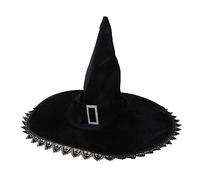 Luyismer Chapeau de sorcière plissé vintage noir avec grands bords pour femme, chapeau de sorcière Cos-play, chapeau de fête