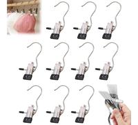 LUYJWZN Benighty Space-Saving Clothes and Hat Storage Hook, Portable Stainless Steel Rotating Clothes Hanger Clip, Multifunctional Space-Saving Clothespin Clips (10pcs-Black)
