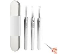 LUYJWZN Fecong Stainless Steel Blackhead Removal Kit, Fecong Tweezers, Blackhead Removal Kit 3 Tweezers, for Forehead, Facial and Nose, Portable Storage Case (3pcs)