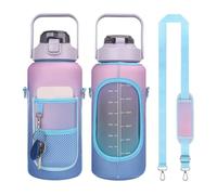 LUYSGBXR 1 sac pour bouteille d'eau de sport, 1,8 l, porte-gobelet isotherme avec bandoulière, poche pour téléphone pour homme et femme, carafe pour fitness, violet/bleu, Taille unique