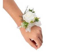 LUYSGBXR 4PC Artificial Flower Wrist Corsage Bridesmaid Sisters Wedding For Rose Pearl Breast(BeigeWrist)