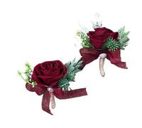 LUYSGBXR 4PC Artificial Flower Wrist Corsage Bridesmaid Sisters Wedding For Rose Pearl Breast(Wine redBreast)