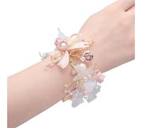 LUYSGBXR 4pc Pearl Crystal Wrist Corsage Bridesmaid Hand Flower Marriage Beautiful Bride Wedding(Color08)