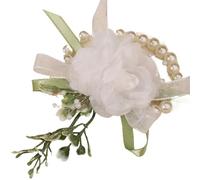 LUYSGBXR 4pc Wedding Wrist Flower Rose Silk Ribbon Bride Corsage Hand Decor Wristband Bridesmaid Supplies(C)