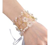 LUYSGBXR 6pc Prom Accessories Pearl Rhinestones Dancing Party Decor Flower Hand Flowers Bride Wrist Bridesmaid(Color2)
