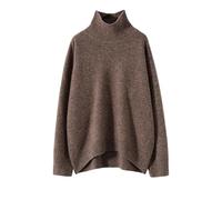 LUYSGBXR Autumn and Winter Thick Cashmere Sweater Women High Neck Pullover Warm Loose Knitted Base Jacket Tops(Brown,M)