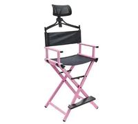 LUYSGBXR Chaise De Directeur Pliable Aluminum Alloy Folding Makeup Chair Lightweight Outdoor Portable Folding Stall Barber Director Backrest Headrest Chair(Pink with Pillow)