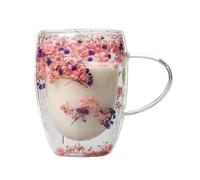 LUYSGBXR Crystal Verre Tasse En Verre À Double Paroi De Fleurs Séchées, Tasse À Café De 350ml Avec Fleurs Sèches, Tasse À Fleurs Décorative, Tasse À Fleurs À Double Paroi(Purple)