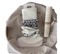 LUYSGBXR Guetre Femme 1 Pair Women's Socks Autumn Winter Retro Pile Warm Thick Leg Covers Diamond Shaped Calf Knitted Booty Warmers(White)