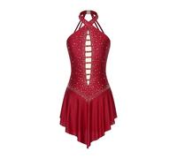 LUYSGBXR Robe de danse lyrique ballet for femmes, dos nu, sans manches, justaucorps gymnastique rythmique, robe patinage artistique, vêtements sur scène(Burgundy,XL)