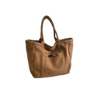 LUYSGBXR Sac à Provisions En Feutre Feutre tissu grand fourre-tout for les femmes hiver dernière tendance sacs à main doux couleur Pure grande capacité Shopper fourre-tout décontractés dames(Brown)