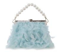 LUYSGBXR Sacs à main et pochettes en plumes for femmes, pochette de soirée, sac à bandoulière, sac de mariage avec chaîne en perles(Light blue)