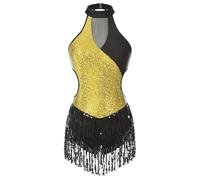 LUYSGBXR Shiny Sequin Leotards for Women Latin Jazz Tassel Fringe Bodysuit Ballroom Dancing Competiton Chacha Samba Tango Jumpsuit(Gold,M)