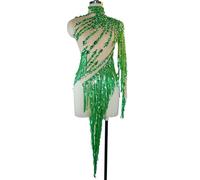LUYSGBXR Sparkly Tassels Dress for Women Sexy Mesh Perspective Party Club Dance Costume Singer Dancer Vestido Stage Show Girl(Green)