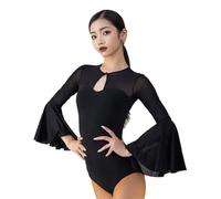 LUYSGBXR Women Latin Jumpsuit Long Sleeves Dance Tops Practice Leotard Ballroom Modern Jazz Bodysuit(Color3,M)