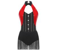 LUYSGBXR Women Sequins Fringe Bodysuit Sparkly Leotard Ballroom Costume Tassel Latin Jazz Dance Outfits Show Stage Performance Wear(Red2,L)