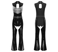 LUYSGBXR Women Sequins Fringe Bodysuit Sparkly Leotard Ballroom Costume Tassel Latin Jazz Dance Outfits Show Stage Performance Wear(Black3,XX-Large)