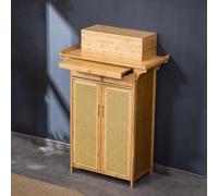 LuysmengEU Meuble d'autel en Bambou, Table de méditation Bouddhiste Chinoise, Tables d'hommage avec armoires de Rangement for Salon(Wood Color,100x40x119cm)