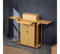 LuysmengEU Meuble d'autel en Bambou, Table de méditation Bouddhiste Chinoise, Tables d'hommage avec armoires de Rangement for Salon(Wood Color,140x40x119cm)