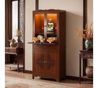 LuysmengEU Table d'autel de méditation en Bambou avec tiroir de Rangement, piédestal for brûleur d'encens for prières et Divination(Cabinet Door,52cm/20.4")