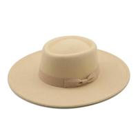 LUYYBDBG Bonnet d'hiver Chapeau Haut De Forme Plat Noir Uni À Bord Large 9 5 Cm, Chapeaux en Feutre Fedora pour Femmes avec Nœud Papillon, Casquette Panama Vintage Église Et Mariage-Beige