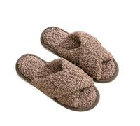 LUYYBDBG Chaussons en Coton d'hiver Pantoufles À Ceinture Croisée Fourrure pour Les Femmes La Maison des Peluche Adaptées Peau