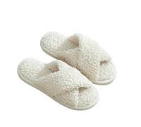 LUYYBDBG Chaussons en Coton d'hiver Pantoufles À Ceinture Croisée Fourrure pour Les Femmes La Maison des Peluche Adaptées Peau