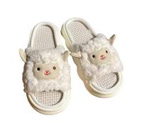LUYYBDBG Chaussons Lin Mignon Agneau Dames Semelle Souple Décontracté Couple Style Nouvelles Chaussures Ventilé Confortable Motif Conception Antidérapant Maison Pantoufles-beige-38-39