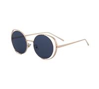 LUYYBDBG Lunettes de Soleil Homme À Cadre Rond en Métal Ajouré Femmes Premium Sense Euroamerican Sunglasses Protection Solaire Voiture-Cadre Doré Gold Full Grey