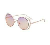 LUYYBDBG Lunettes de Soleil Homme À Cadre Rond en Métal Ajouré Femmes Premium Sense Euroamerican Sunglasses Protection Solaire Voiture-Cadre Or Plaqué Film Bleu