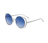LUYYBDBG Lunettes de Soleil Homme À Cadre Rond en Métal Ajouré Femmes Premium Sense Euroamerican Sunglasses Protection Solaire Voiture-Cadre Argenté Argent Dégradé Bleu