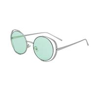 LUYYBDBG Lunettes de Soleil Homme À Cadre Rond en Métal Ajouré Femmes Premium Sense Euroamerican Sunglasses Protection Solaire Voiture-Cadre Argent Vert
